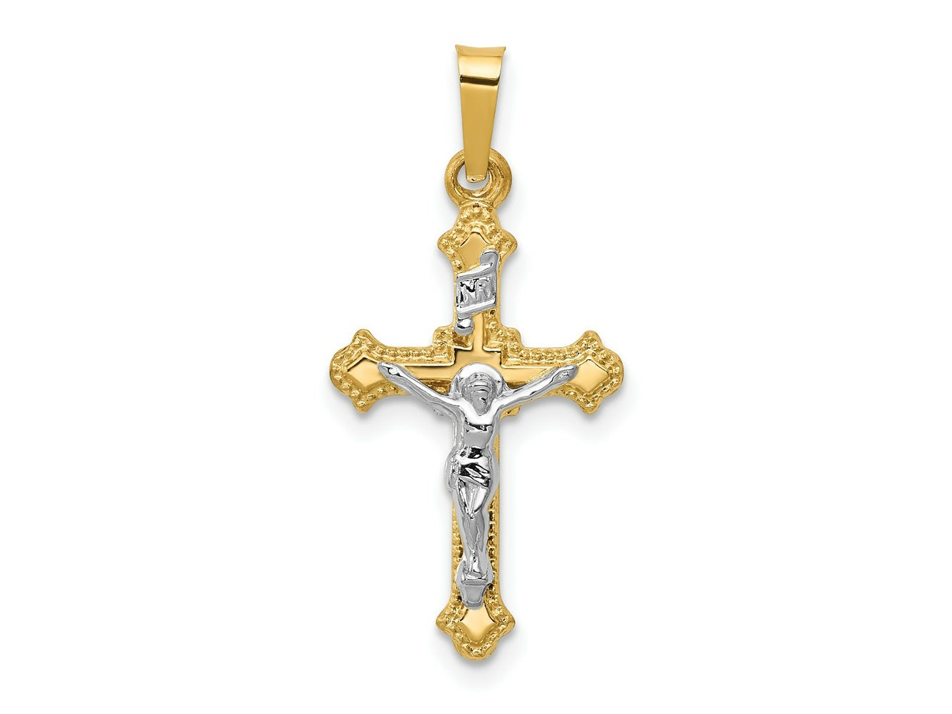 FJC Finejewelers 14 kt Two Tone Gold Polished INRI Crucifix Charm 27 x 13 mm
