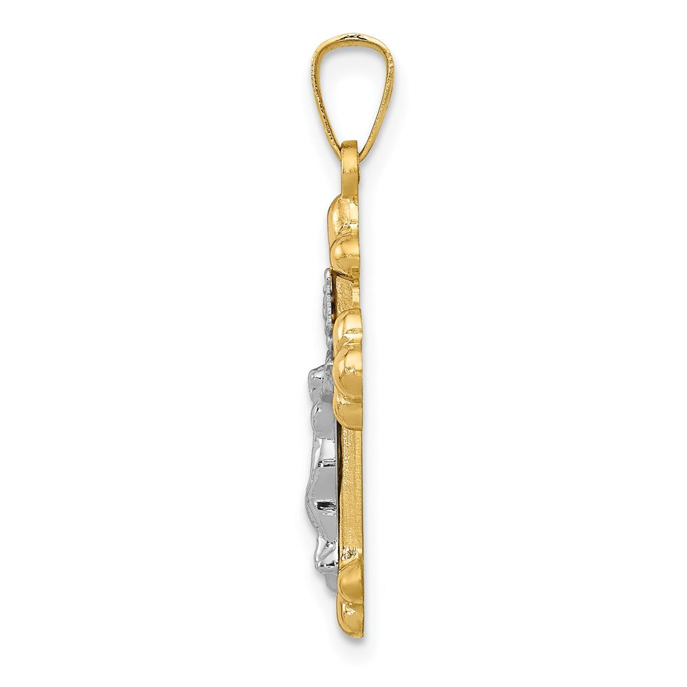 FJC Finejewelers 14 kt Two Tone Gold Polished Budded INRI Crucifix Charm 27 x 14 mm