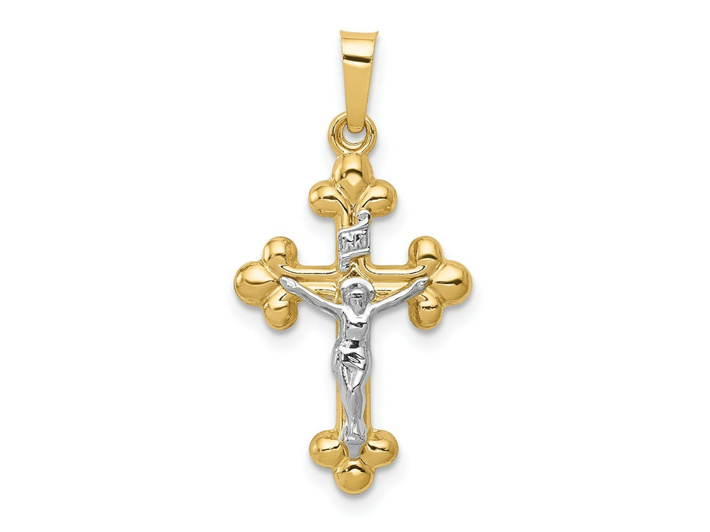 FJC Finejewelers 14 kt Two Tone Gold Polished Budded INRI Crucifix Charm 27 x 14 mm