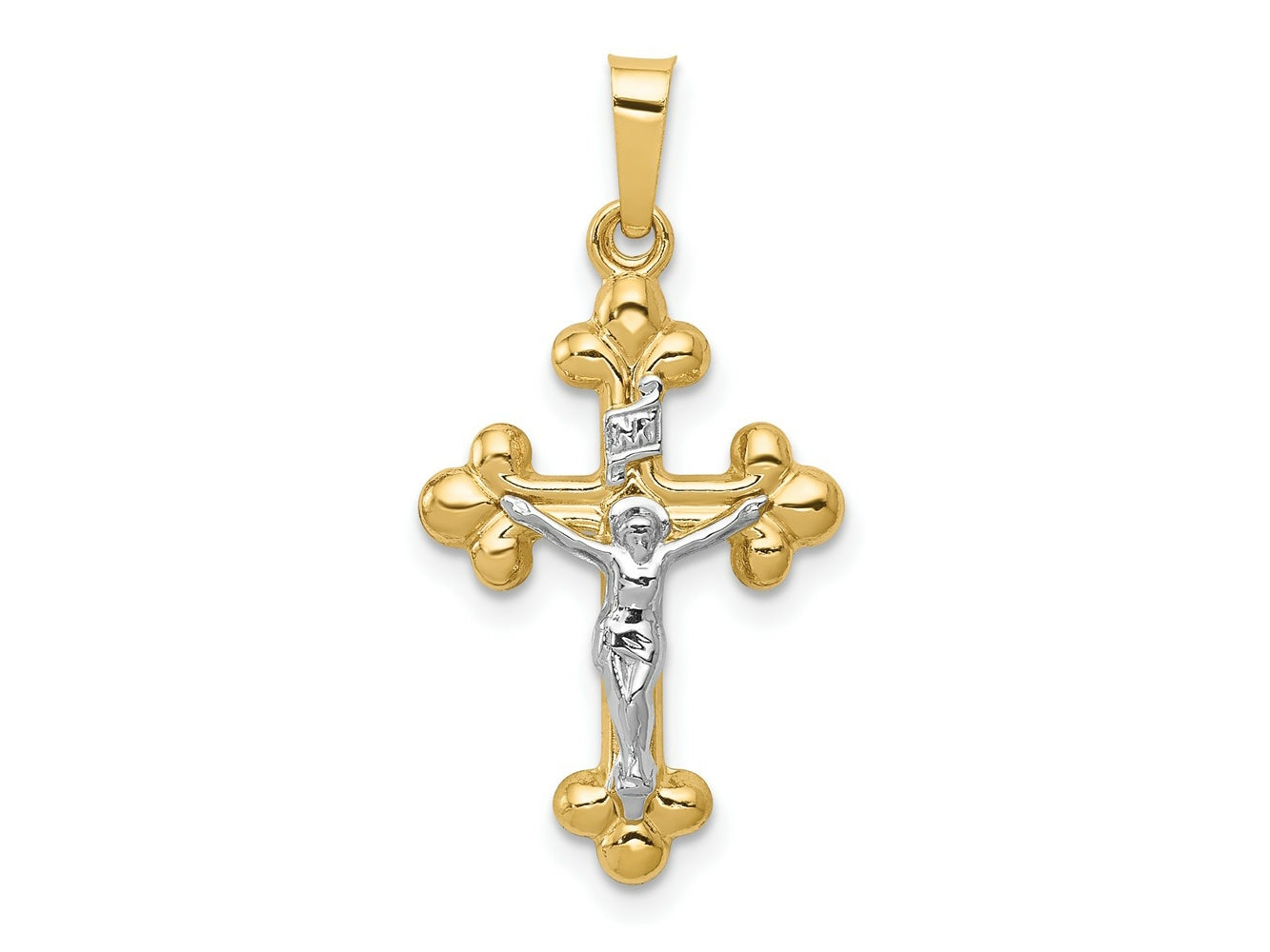 FJC Finejewelers 14 kt Two Tone Gold Polished Budded INRI Crucifix Charm 27 x 14 mm