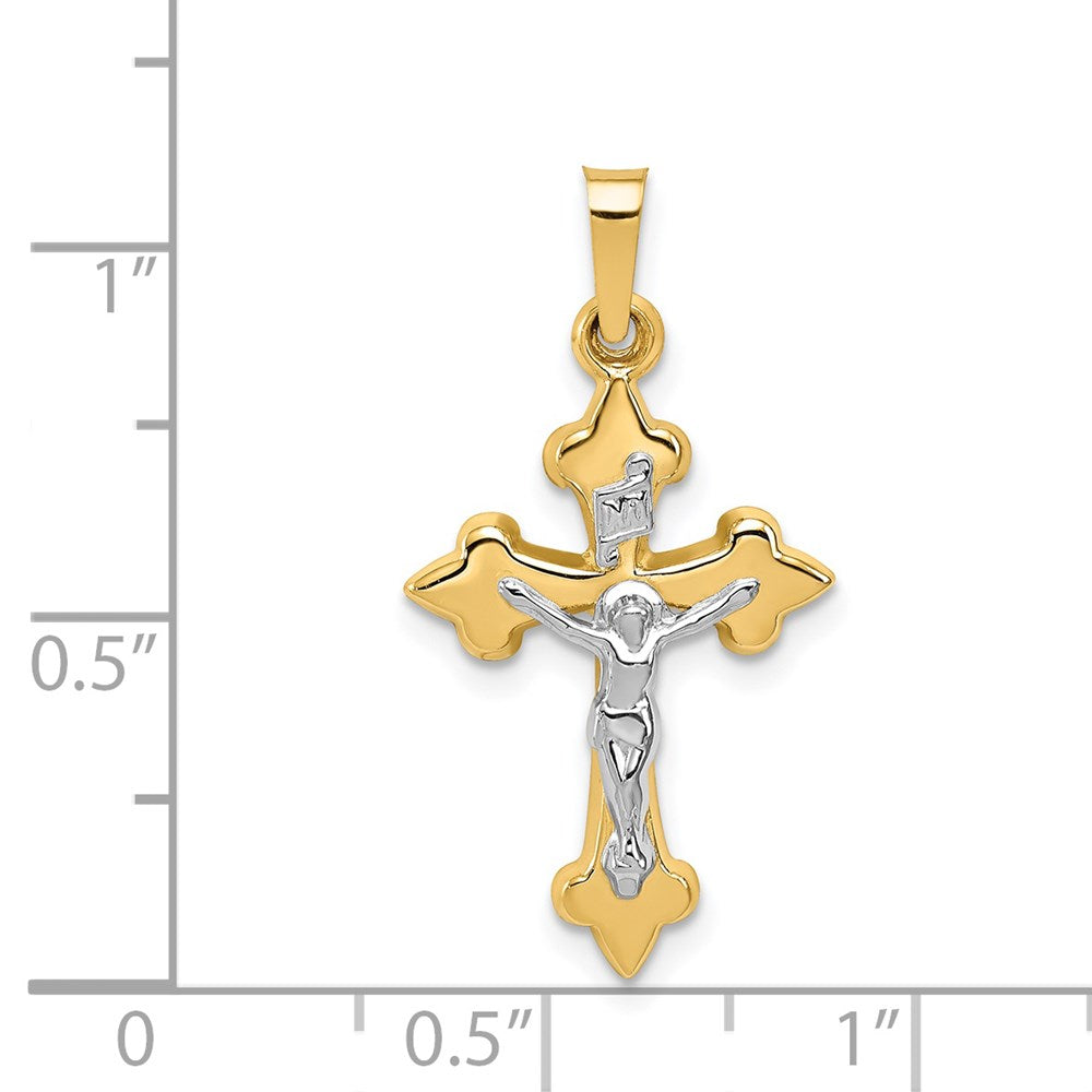 FJC Finejewelers 14 kt Two Tone Gold Polished Fleur de Lis INRI Crucifix Charm 27 x 14 mm