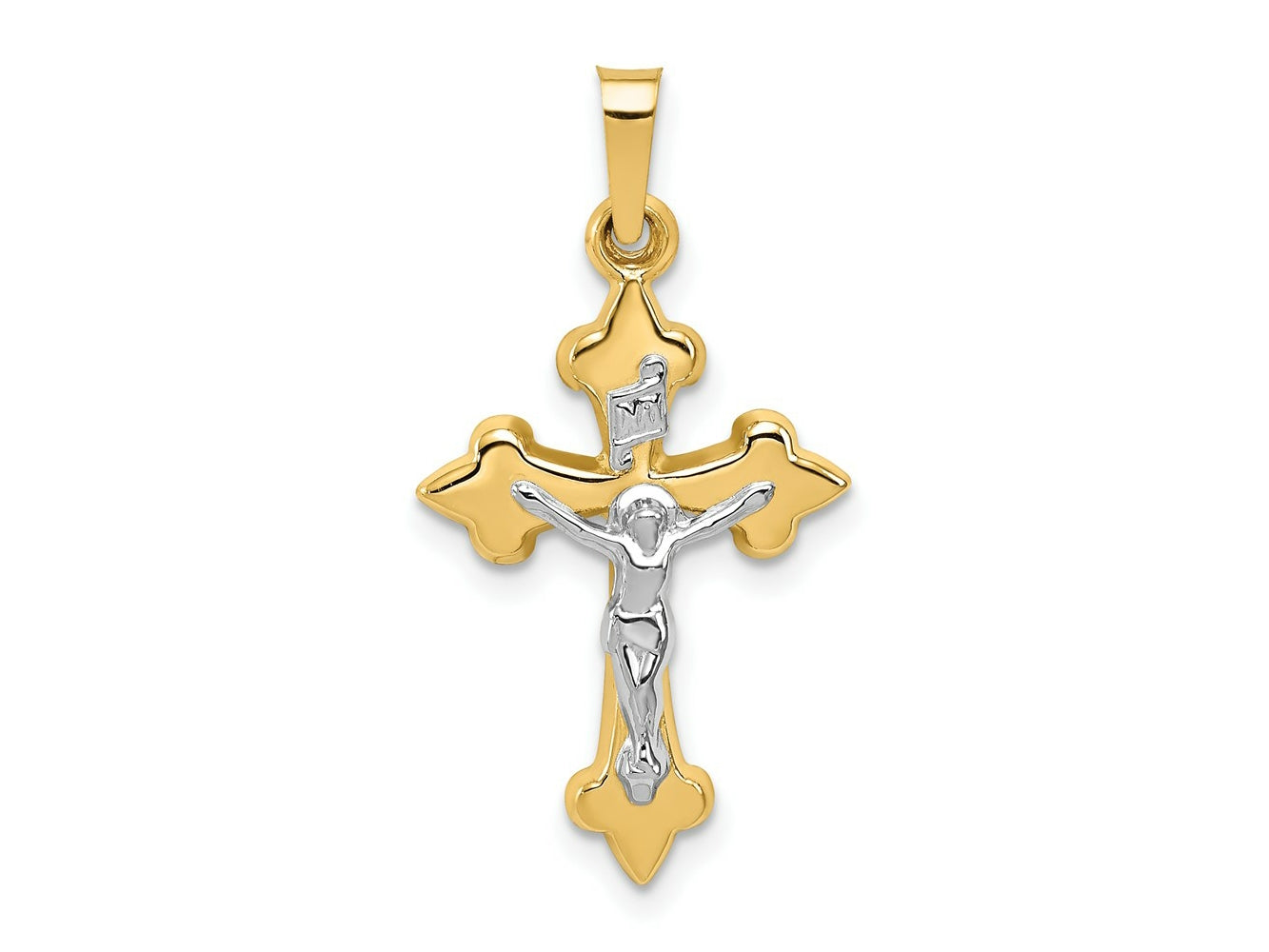 FJC Finejewelers 14 kt Two Tone Gold Polished Fleur de Lis INRI Crucifix Charm 27 x 14 mm