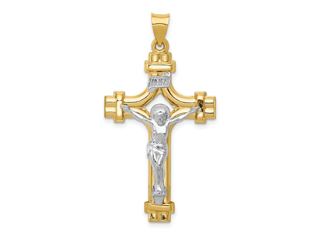 FJC Finejewelers 14 kt Two Tone Gold Polished INRI Crucifix Charm 45 x 24 mm
