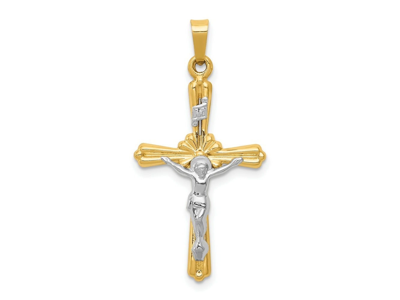 FJC Finejewelers 14 kt Two Tone Gold Polished Inri Crucifix Charm 32 x 17 mm