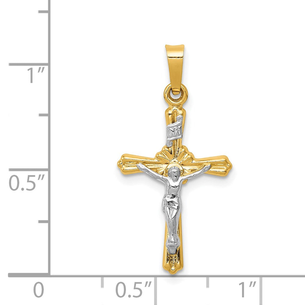 FJC Finejewelers 14 kt Two Tone Gold Flower Center INRI Crucifix Charm 25 x 18 mm
