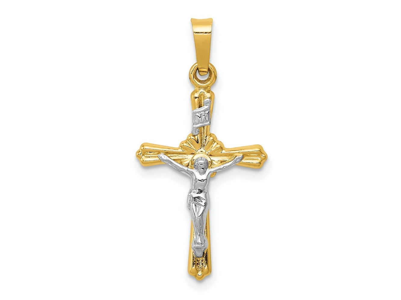 FJC Finejewelers 14 kt Two Tone Gold Flower Center INRI Crucifix Charm 25 x 18 mm