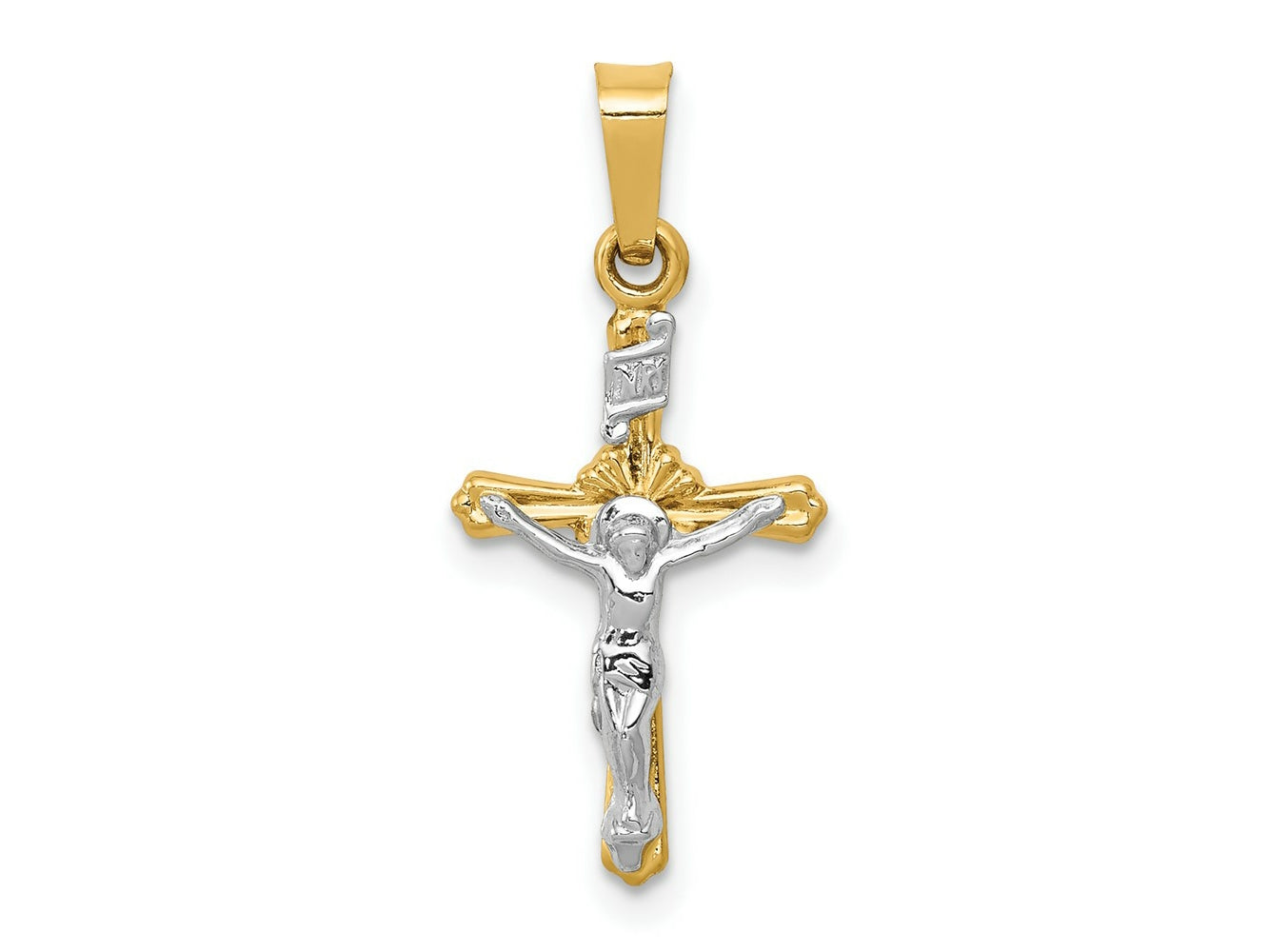 FJC Finejewelers 14 kt Two Tone Gold Polished INRI Crucifix Charm 23 x 11 mm