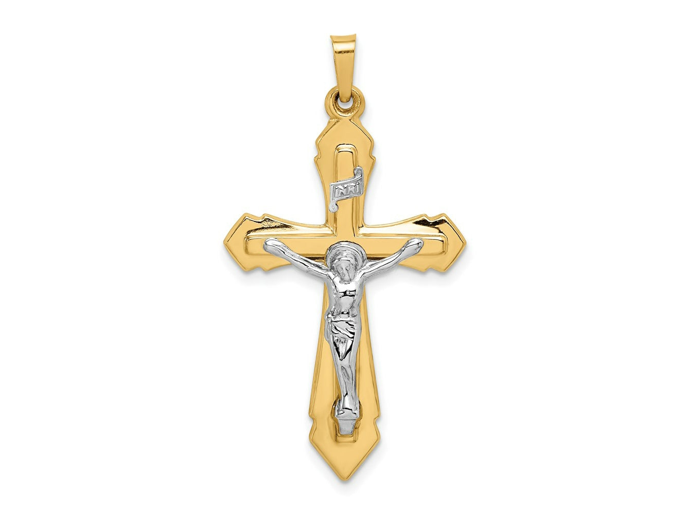 FJC Finejewelers 14 kt Two Tone Gold Polished INRI Crucifix Charm 40 x 22 mm