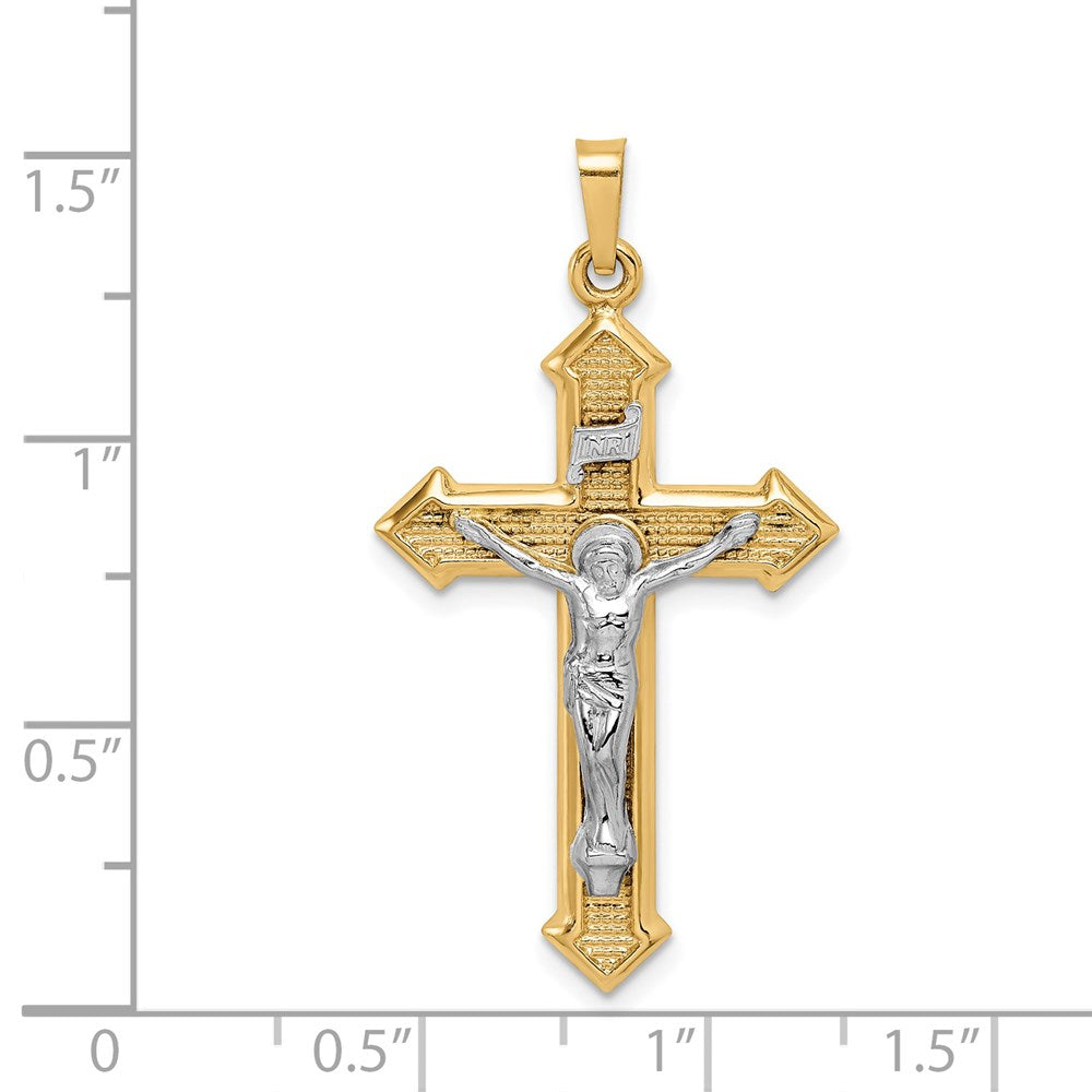 FJC Finejewelers 14 kt Two Tone Gold Polished and Textured INRI Crucifix Charm 38 x 21 mm