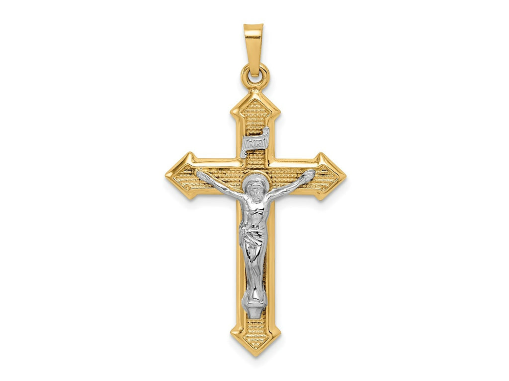 FJC Finejewelers 14 kt Two Tone Gold Polished and Textured INRI Crucifix Charm 38 x 21 mm