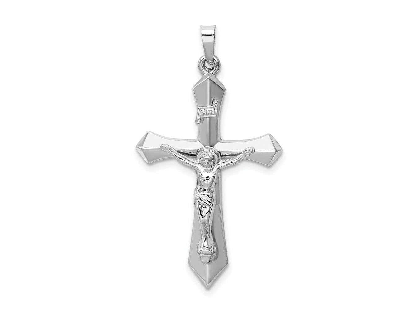 FJC Finejewelers 14 kt White Gold Polished INRI Passion Crucifix Cross Charm 39 mm x 22 mm