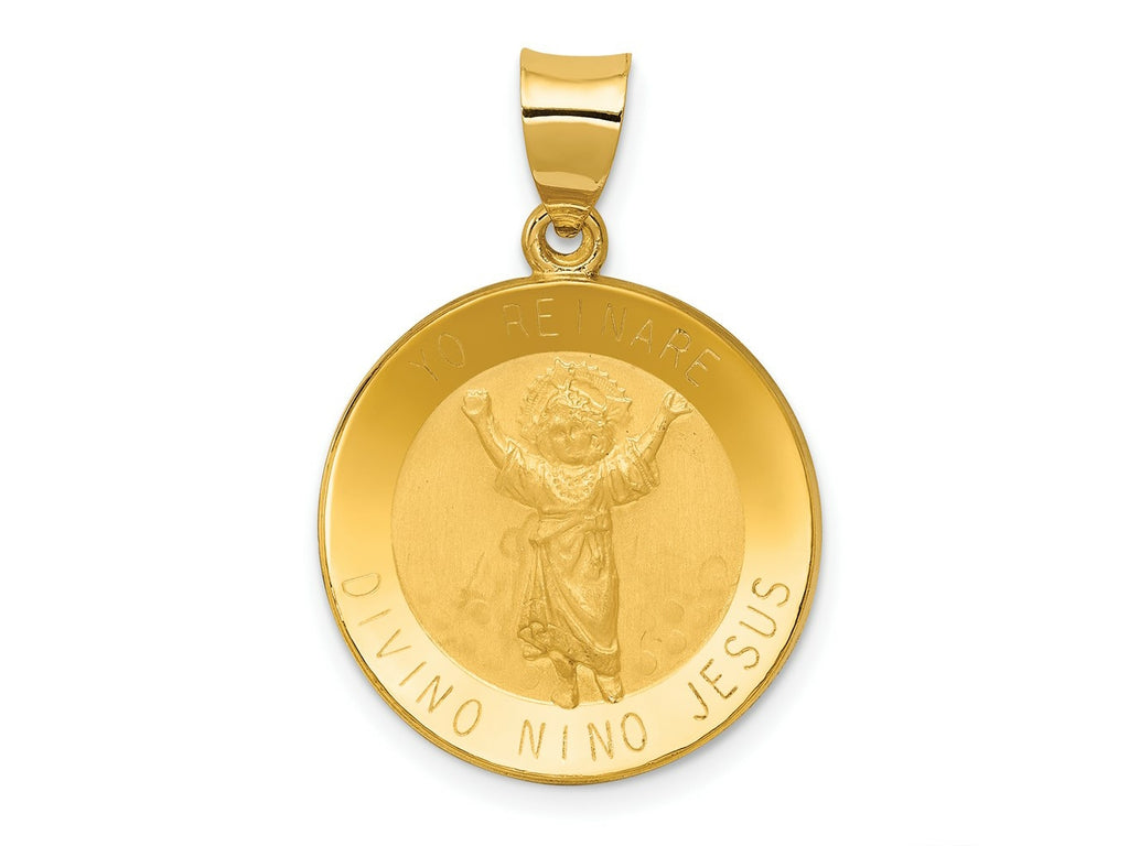 FJC Finejewelers 14 kt Yellow Gold Polished Satin Hollow Divino Nino Round Medal Charm 19 x 19 mm