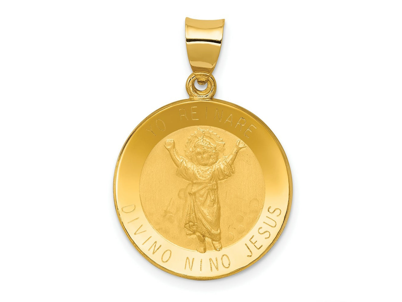 FJC Finejewelers 14 kt Yellow Gold Polished Satin Hollow Divino Nino Round Medal Charm 19 x 19 mm
