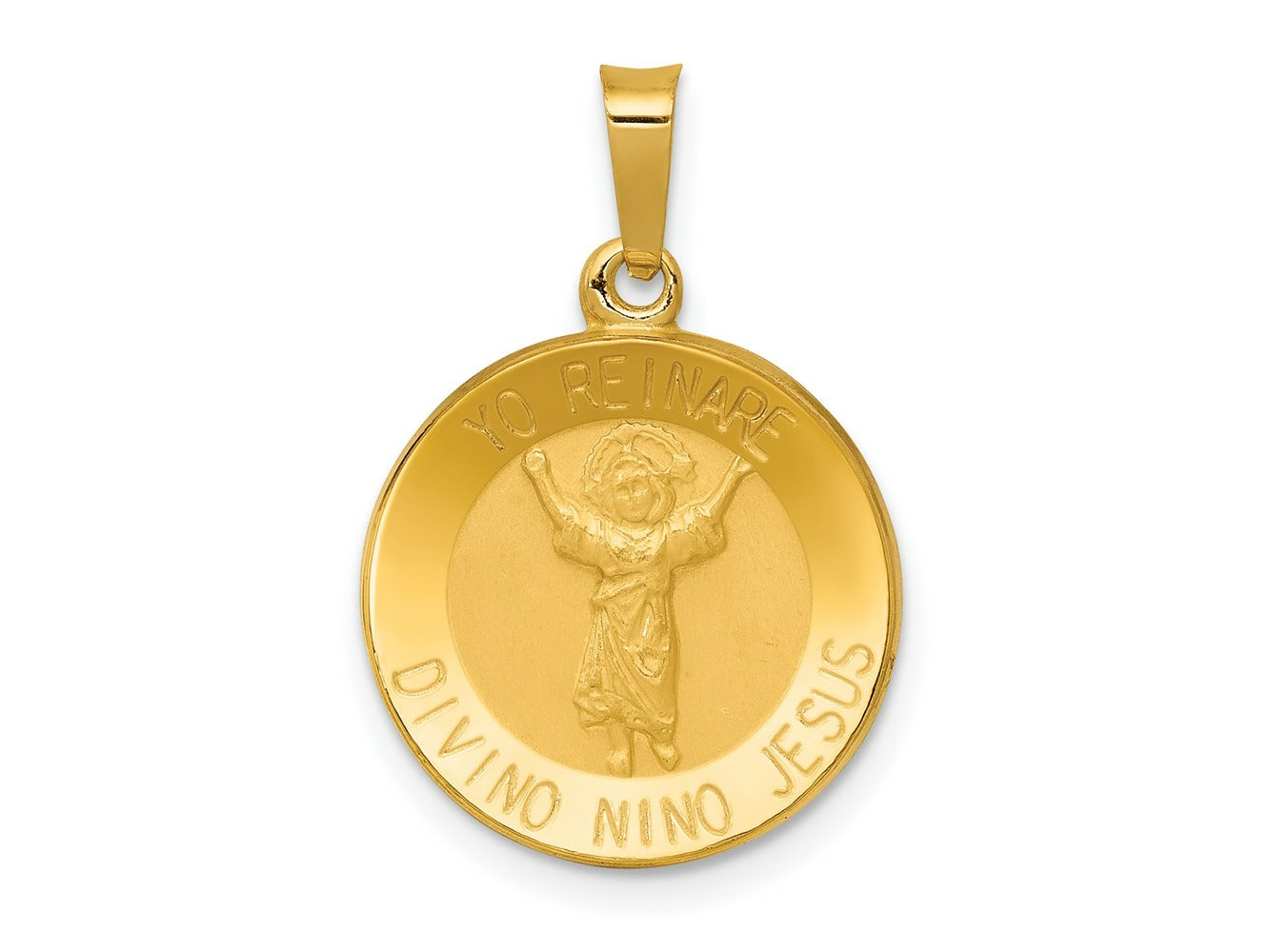 FJC Finejewelers 14 kt Yellow Gold Polished Satin Hollow Divino Nino Round Medal Charm 15 x 15 mm