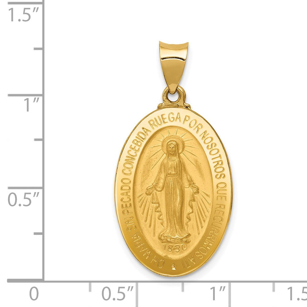 FJC Finejewelers 14 kt Yellow Gold Polished and Satin Hollow Spanish Miraculous Medal Charm 32 x 17 mm