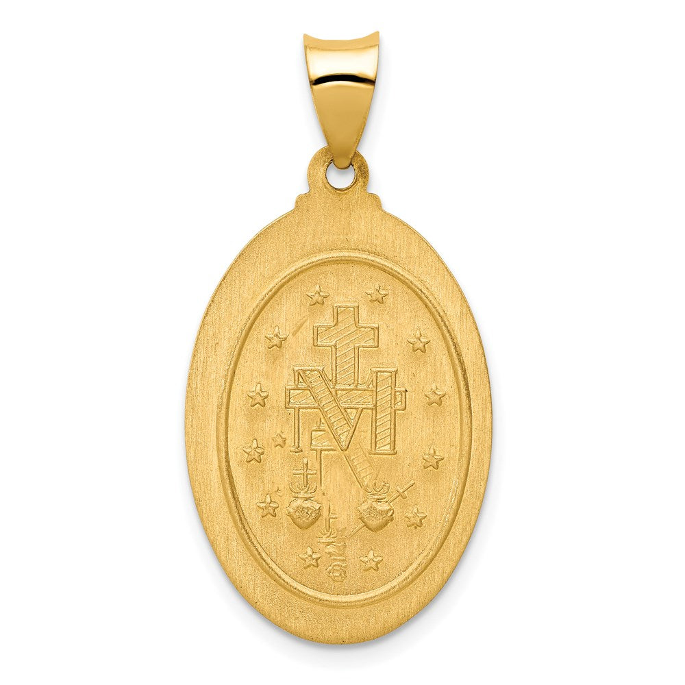 FJC Finejewelers 14 kt Yellow Gold Polished and Satin Hollow Spanish Miraculous Medal Charm 32 x 17 mm