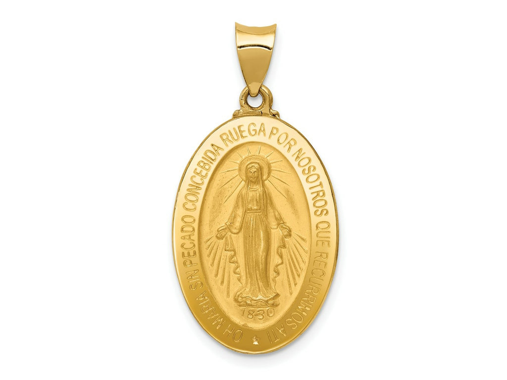 FJC Finejewelers 14 kt Yellow Gold Polished and Satin Hollow Spanish Miraculous Medal Charm 32 x 17 mm