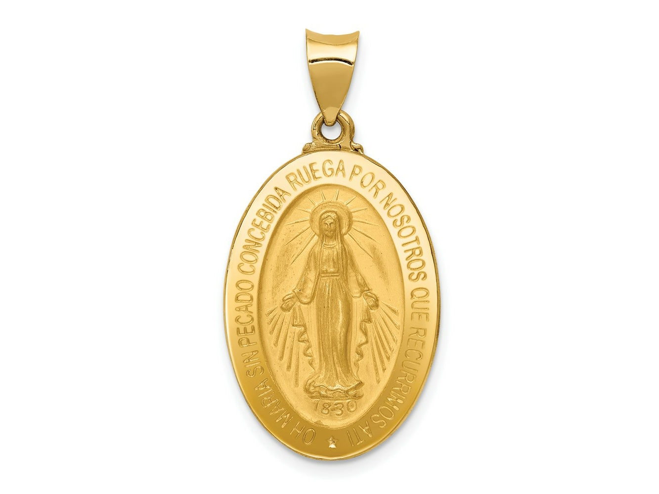 FJC Finejewelers 14 kt Yellow Gold Polished and Satin Hollow Spanish Miraculous Medal Charm 32 x 17 mm