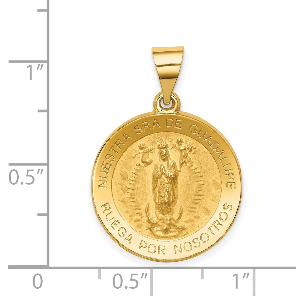FJC Finejewelers 14 kt Yellow Gold Polished/Satin Spanish Our Lady Guadalupe Hollow Medal 27 x 19 mm
