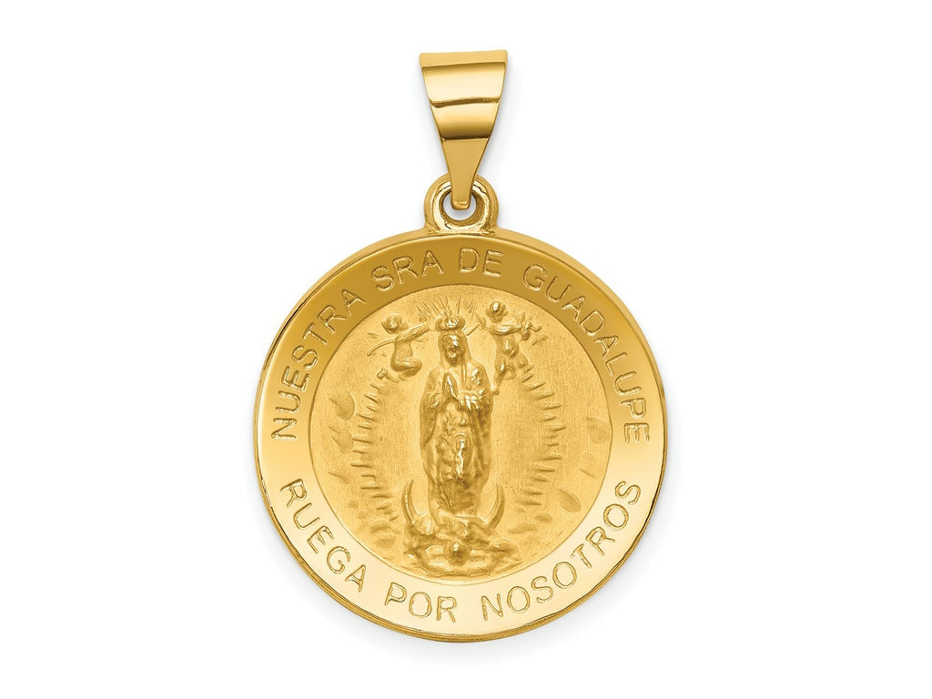 FJC Finejewelers 14 kt Yellow Gold Polished/Satin Spanish Our Lady Guadalupe Hollow Medal 27 x 19 mm
