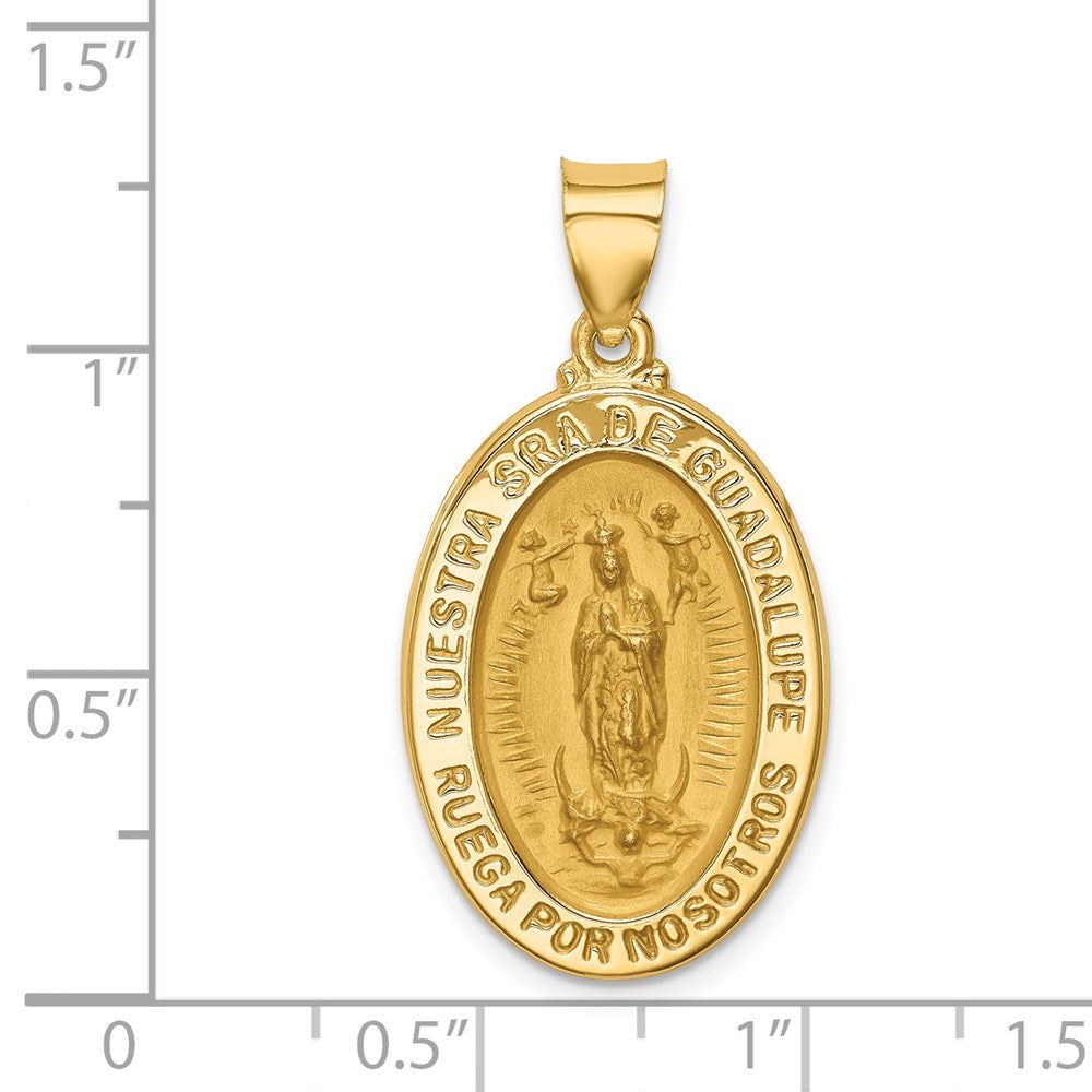 FJC Finejewelers 14 kt Yellow Gold Polish/Satin Hollow Spanish Lady Of Guadalupe Medal Charm 32 x 16 mm