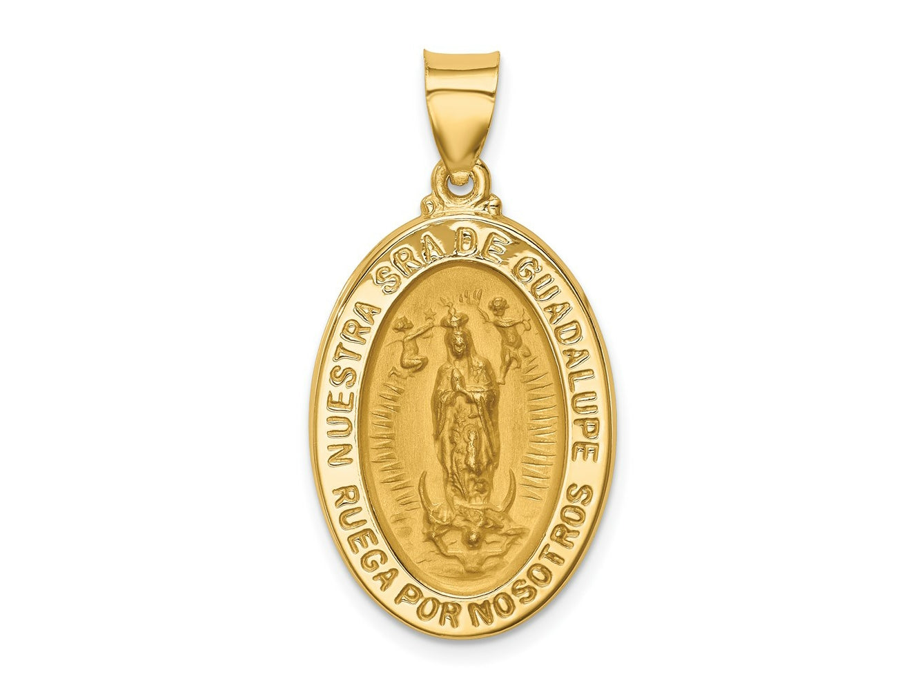 FJC Finejewelers 14 kt Yellow Gold Polish/Satin Hollow Spanish Lady Of Guadalupe Medal Charm 32 x 16 mm