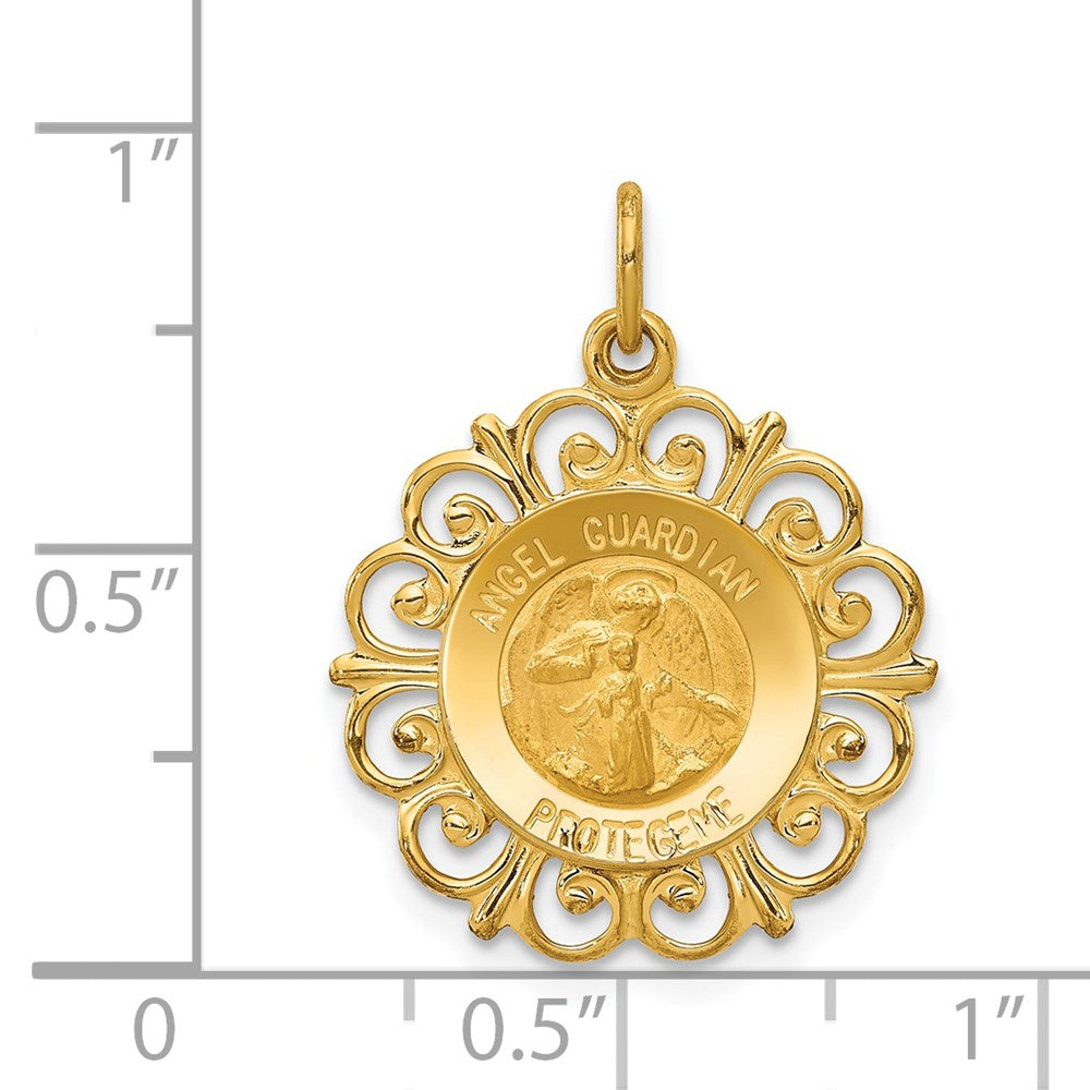 FJC Finejewelers 14 kt Yellow Gold Polished/Satin Spanish Guardian Angel Medal Hollow Charm 24 x 18 mm