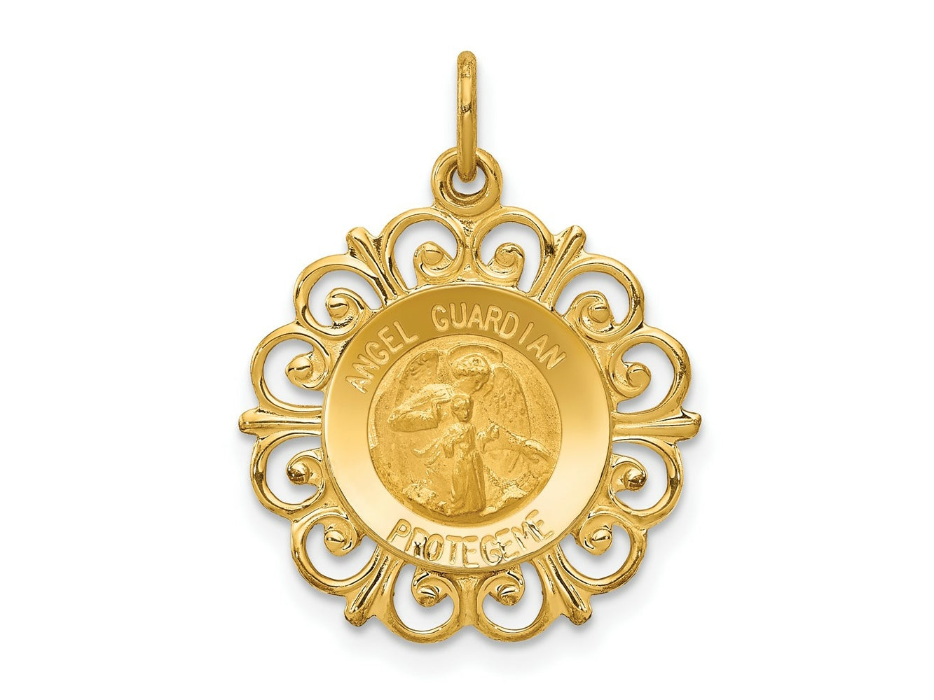 FJC Finejewelers 14 kt Yellow Gold Polished/Satin Spanish Guardian Angel Medal Hollow Charm 24 x 18 mm