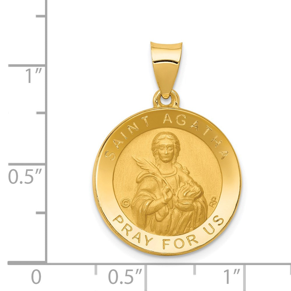 FJC Finejewelers 14 kt Yellow Gold Polished/Satin St. Agatha Hollow Medal Charm 28 x 19 mm
