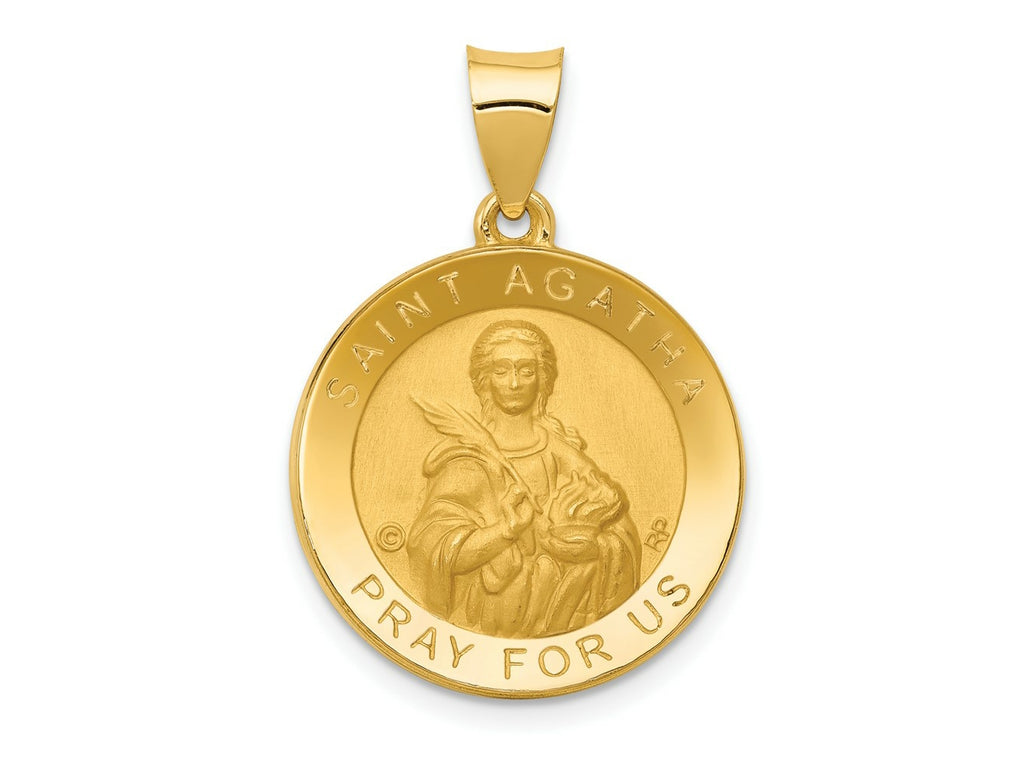 FJC Finejewelers 14 kt Yellow Gold Polished/Satin St. Agatha Hollow Medal Charm 28 x 19 mm