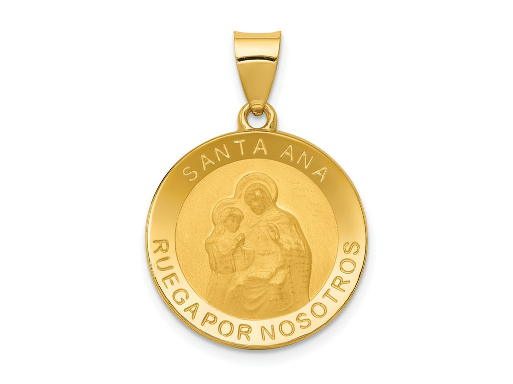 FJC Finejewelers 14 kt Yellow Gold Polished/Satin Hollow Spanish Saint Anne Medal Charm 28 x 19 mm