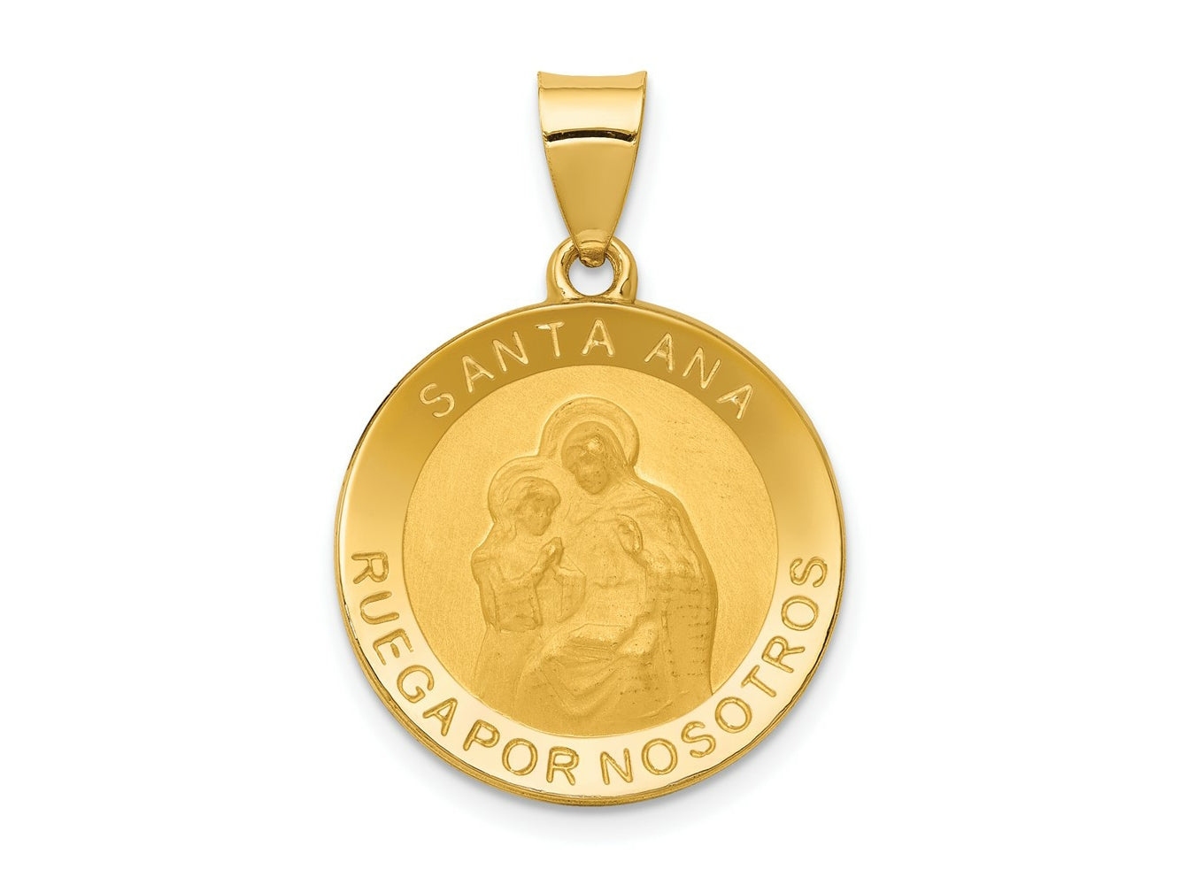 FJC Finejewelers 14 kt Yellow Gold Polished/Satin Hollow Spanish Saint Anne Medal Charm 28 x 19 mm