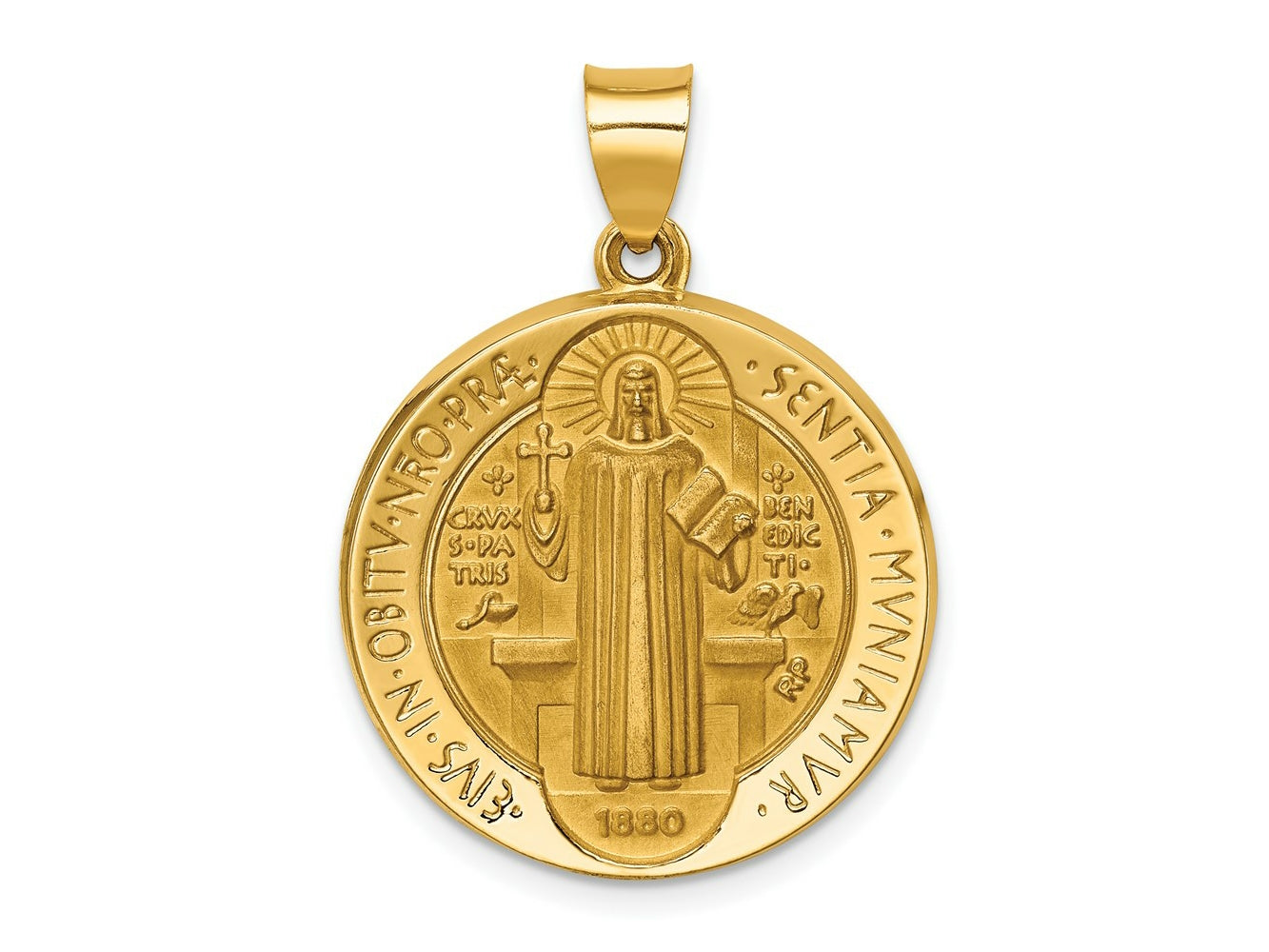 FJC Finejewelers 14 kt Yellow Gold Polished/Satin St. Benedict Reversible Hollow Medal 30 x 22 mm