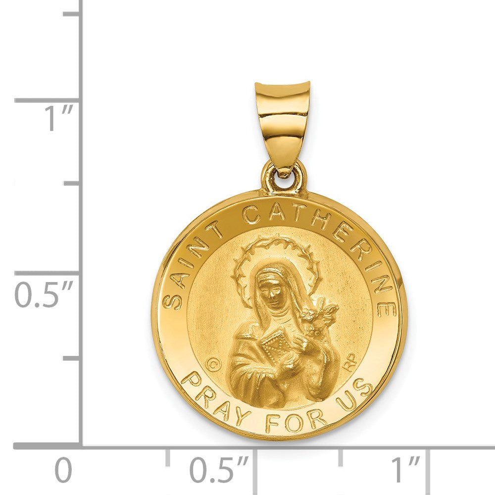 FJC Finejewelers 14 kt Yellow Gold Polished/Satin St. Catherine Hollow Medal Charm 27 x 19 mm