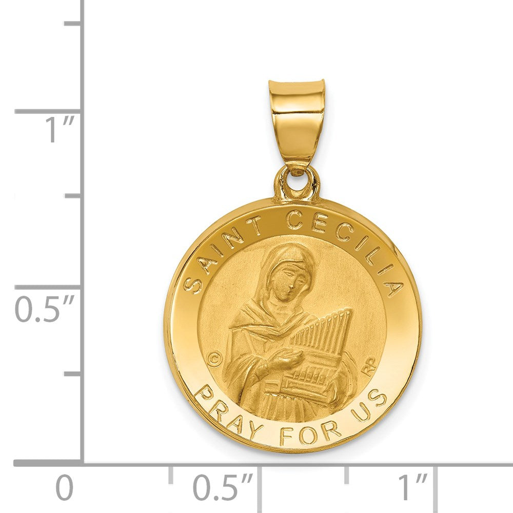 FJC Finejewelers 14 kt Yellow Gold Polished/Satin St. Cecilia Hollow Medal Charm 27 x 19 mm