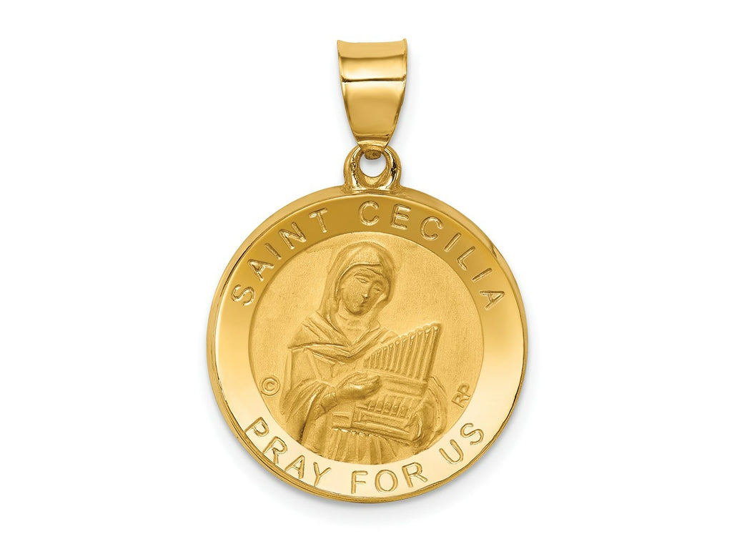 FJC Finejewelers 14 kt Yellow Gold Polished/Satin St. Cecilia Hollow Medal Charm 27 x 19 mm