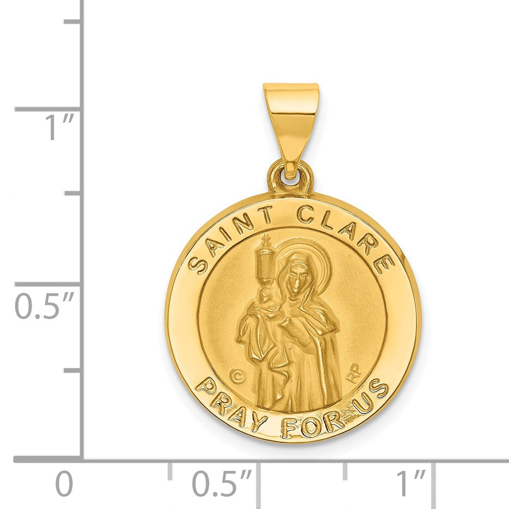 FJC Finejewelers 14 kt Yellow Gold Polished/Satin St. Clare Hollow Medal Charm 27 x 19 mm