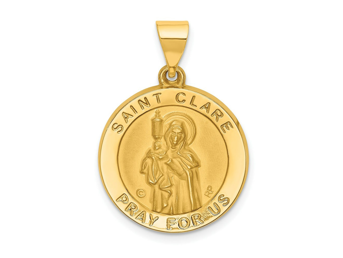 FJC Finejewelers 14 kt Yellow Gold Polished/Satin St. Clare Hollow Medal Charm 27 x 19 mm