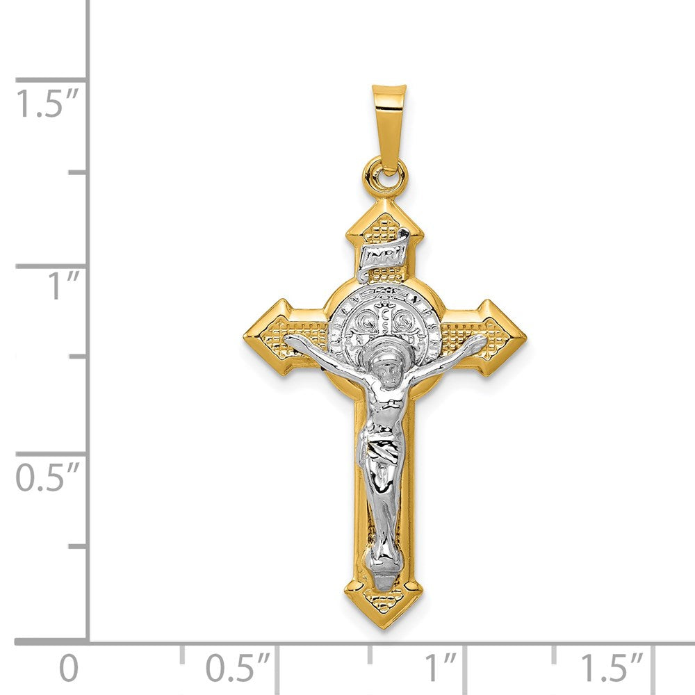 FJC Finejewelers 14 kt Yellow Gold with Rhodium St. Benedict Hollow Medal INRI Crucifix Charm 37 x 19 mm