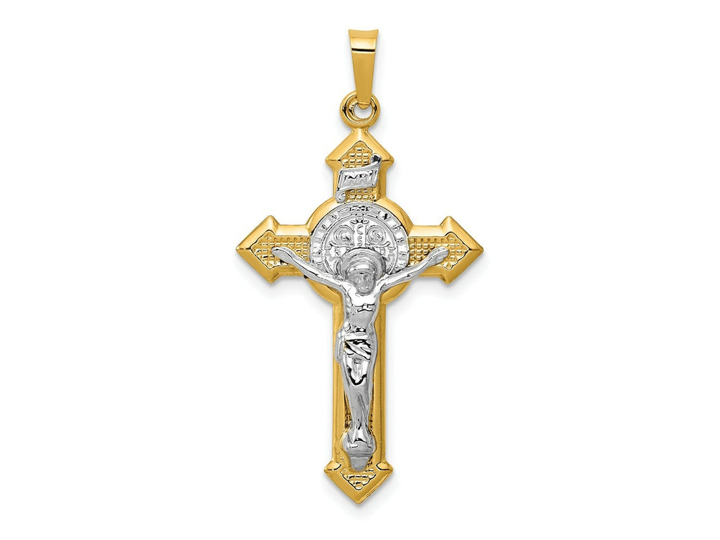FJC Finejewelers 14 kt Yellow Gold with Rhodium St. Benedict Hollow Medal INRI Crucifix Charm 37 x 19 mm