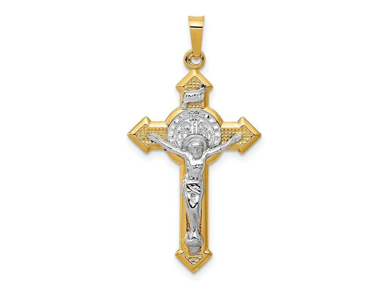 FJC Finejewelers 14 kt Yellow Gold with Rhodium St. Benedict Hollow Medal INRI Crucifix Charm 37 x 19 mm