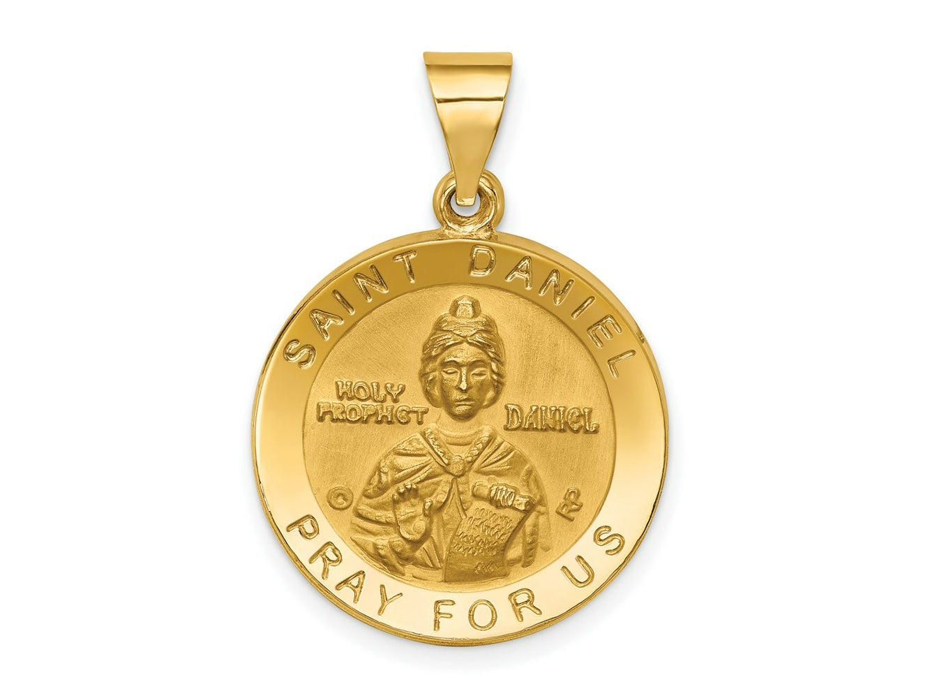 FJC Finejewelers 14 kt Yellow Gold Polished/Satin St. Daniel Hollow Medal Charm 26 x 18 mm