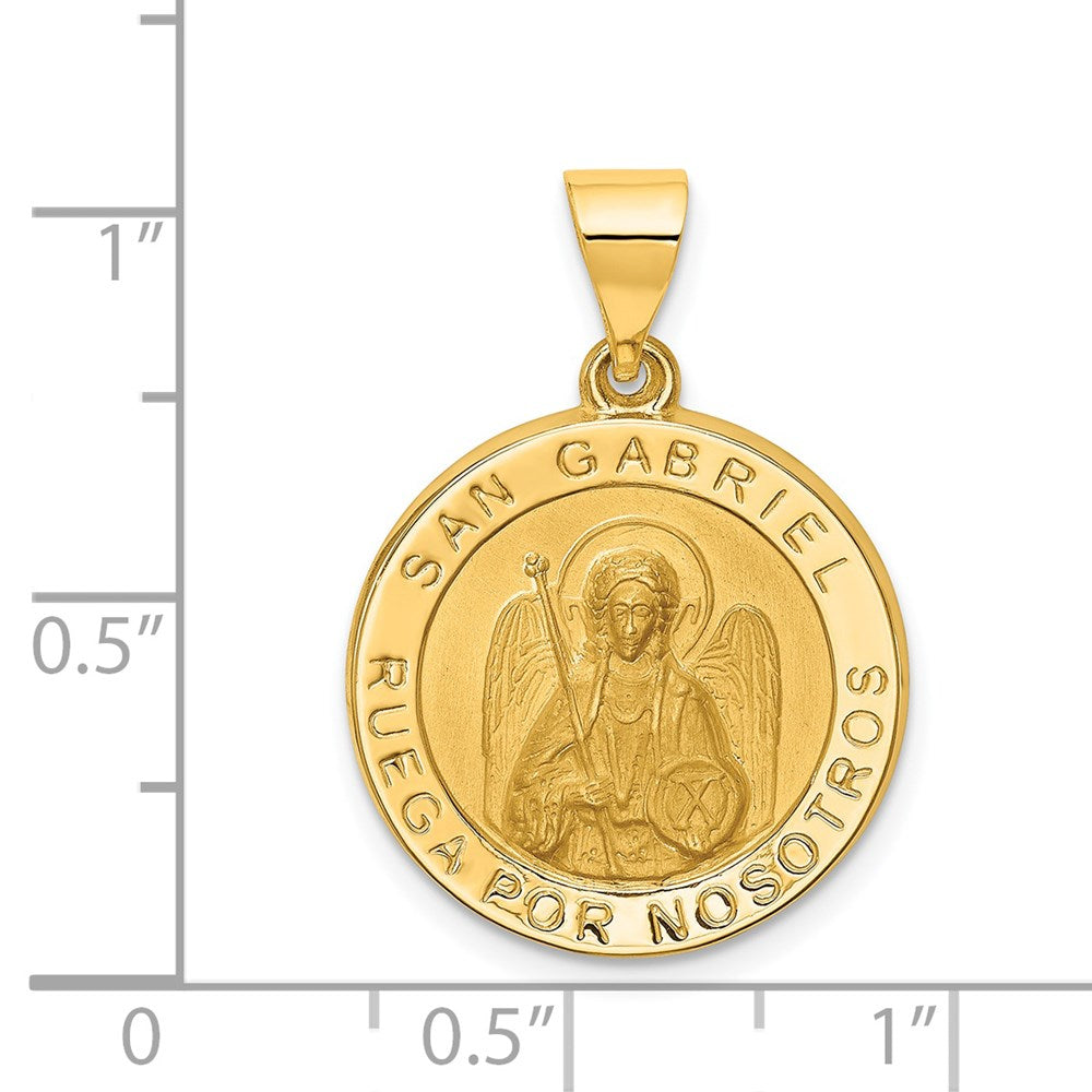 FJC Finejewelers 14 kt Yellow Gold Polished/Satin Hollow Spanish St. Gabriel Medal Charm 26 x 19 mm