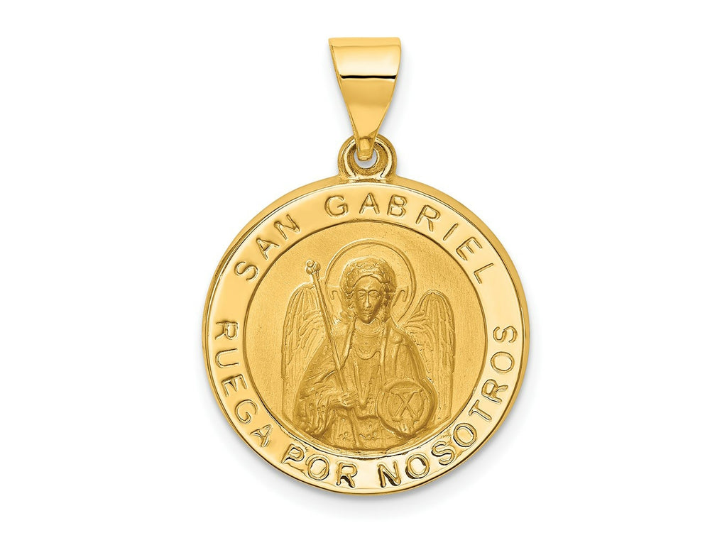 FJC Finejewelers 14 kt Yellow Gold Polished/Satin Hollow Spanish St. Gabriel Medal Charm 26 x 19 mm