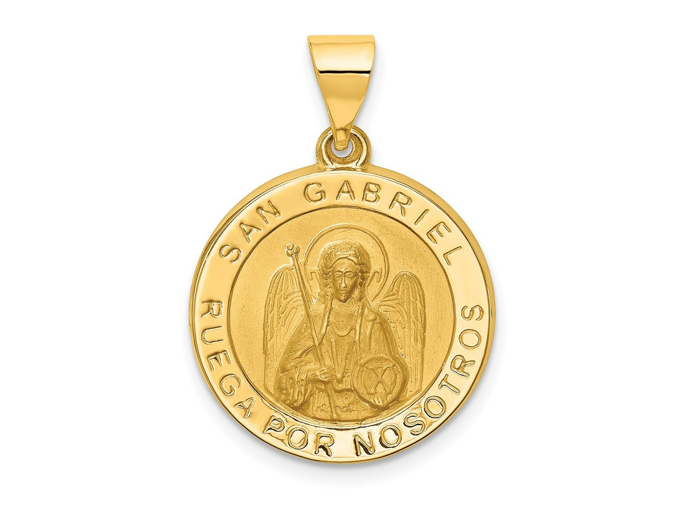 FJC Finejewelers 14 kt Yellow Gold Polished/Satin Hollow Spanish St. Gabriel Medal Charm 26 x 19 mm
