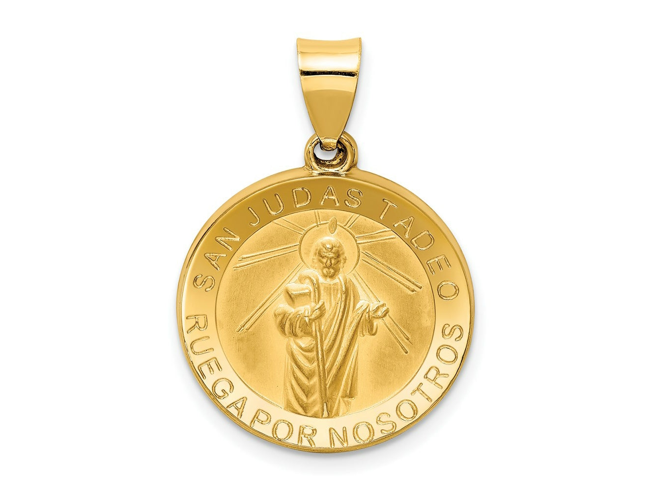 FJC Finejewelers 14 kt Yellow Gold Polished / Satin Hollow Spanish St. Jude Thaddeus Medal 26 x 18 mm
