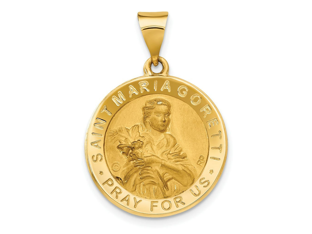 FJC Finejewelers 14 kt Yellow Gold Polished / Satin St. Maria Goretti Hollow Medal Charm 25 x 18 mm