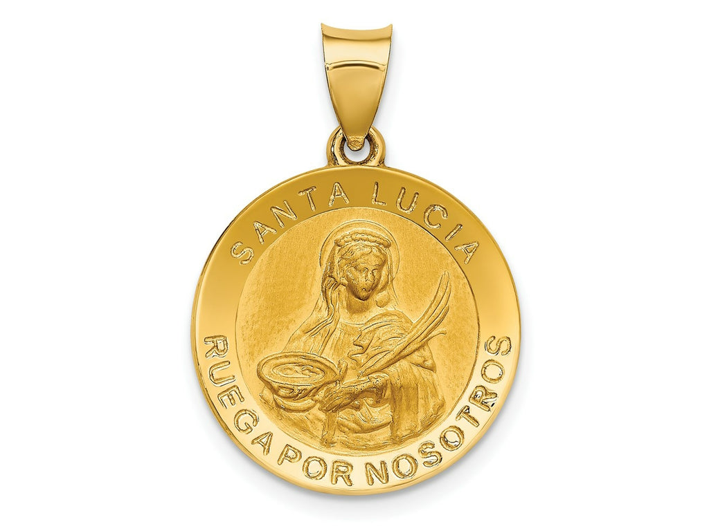 FJC Finejewelers 14 kt Yellow Gold Polished / Satin Hollow Spanish St. Lucy Medal Charm 26 x 18 mm