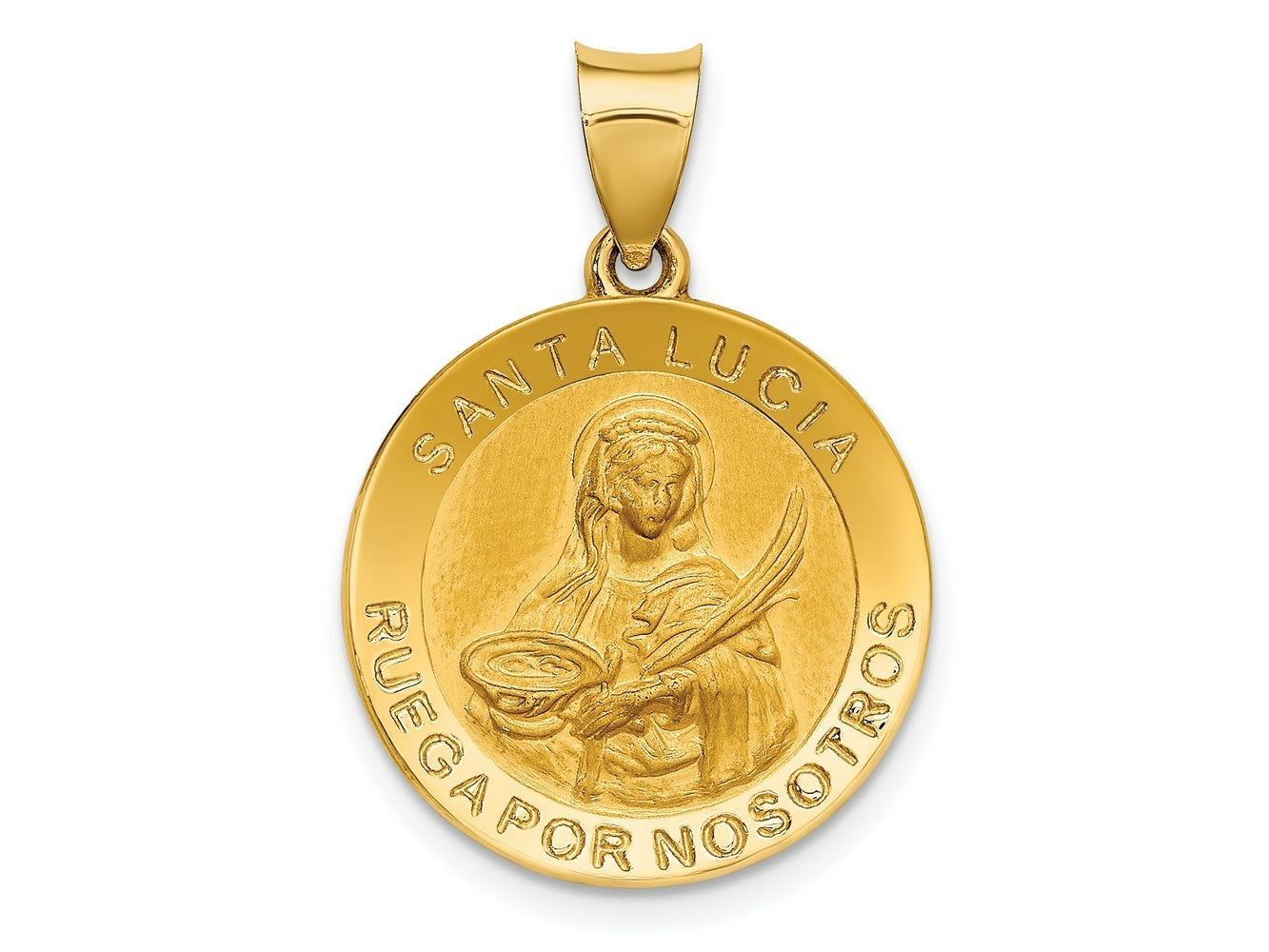 FJC Finejewelers 14 kt Yellow Gold Polished / Satin Hollow Spanish St. Lucy Medal Charm 26 x 18 mm