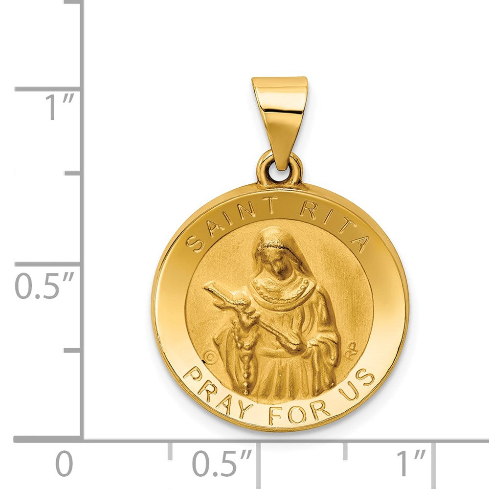 FJC Finejewelers 14 kt Yellow Gold Polished / Satin St. Rita Hollow Medal Charm 26 x 18 mm